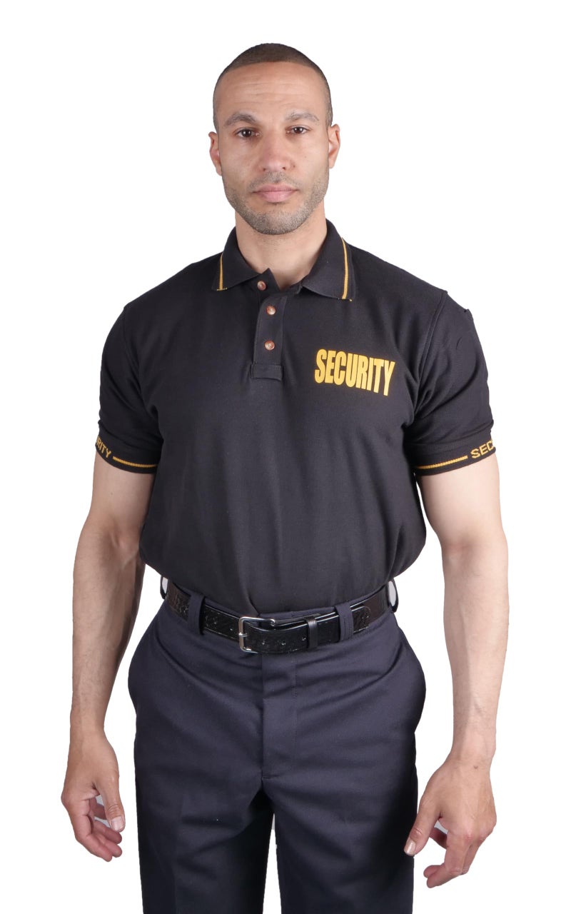 First Class Polycotton Security Polo Shirt (Large, Black W/Gold) - Image 1